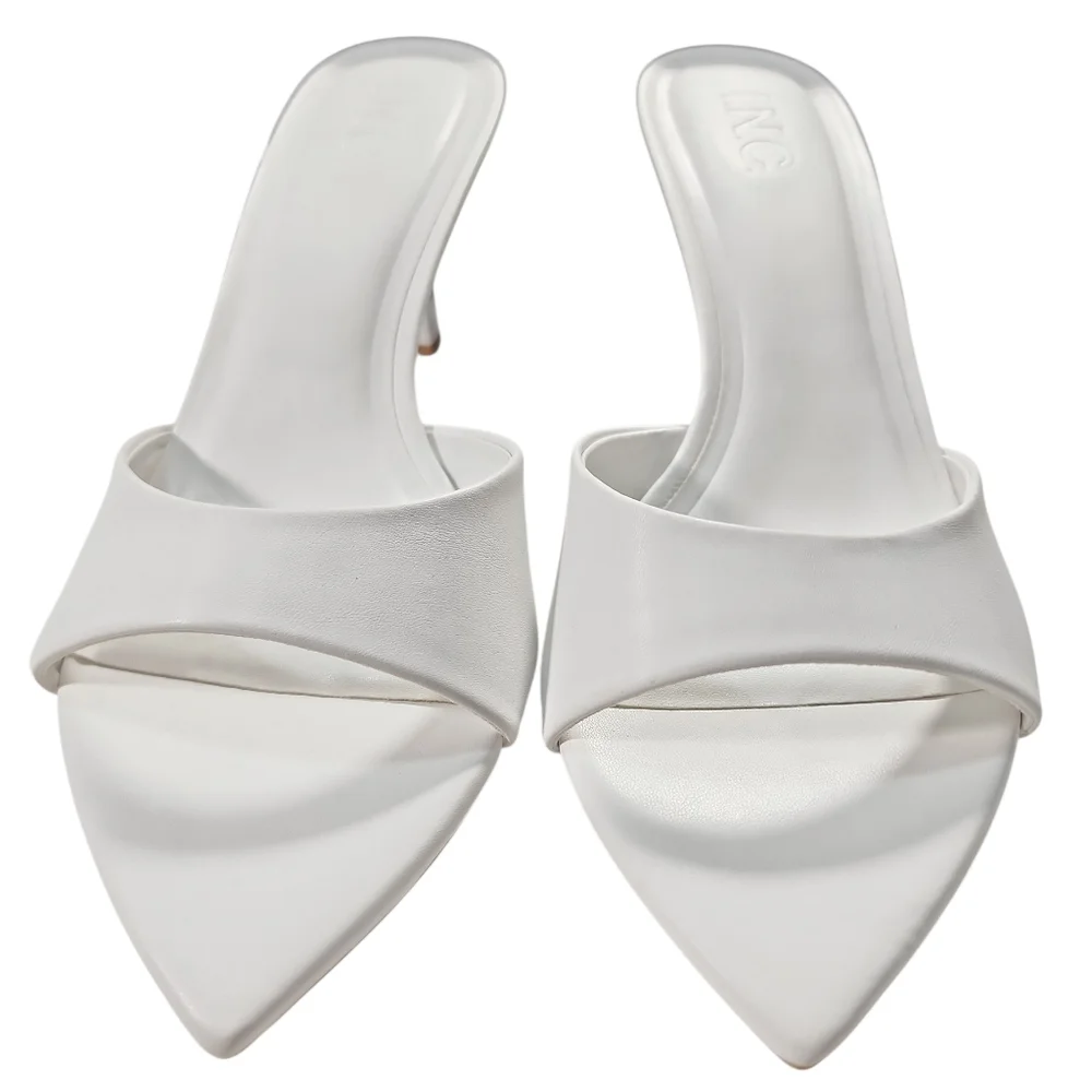 INC Basaaria White Leather Heeled Mules Pointed Toe Sandals Size 7 - Picture 4 of 11
